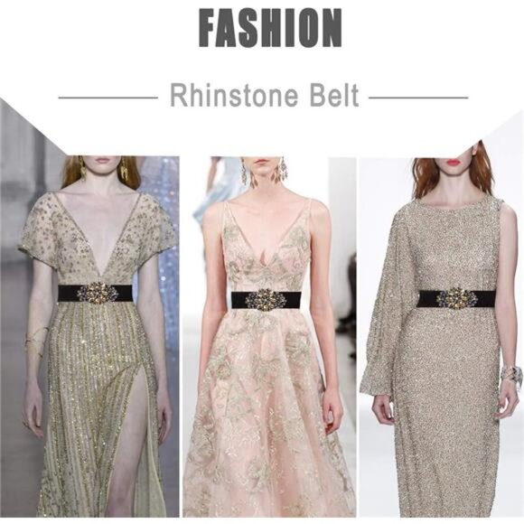 Women Rhinstone Belt FullCrystal Buckle Cummerbund WideElastic Waistband 7Colors - Picture 3 of 7